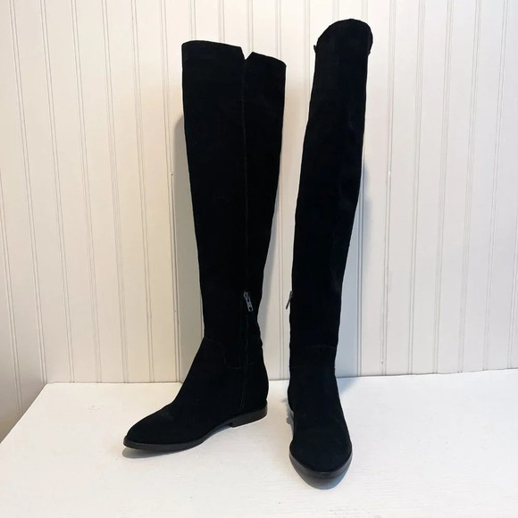 ASH Jess Black Suede Knee-High Tall Classic Designer Low Heel Boots 37 - Picture 6 of 9